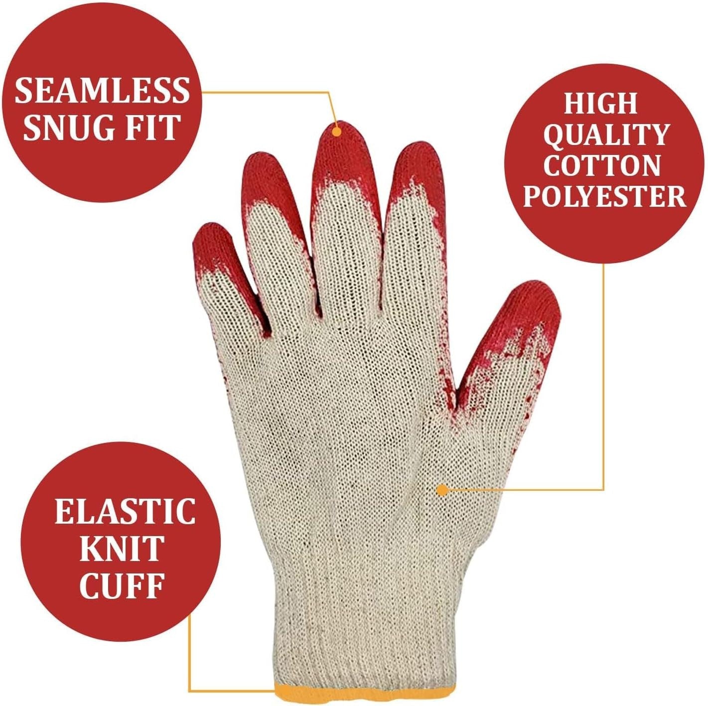 Red Palm Latex Work Gloves, 300 Pairs, String Knit, Dipped