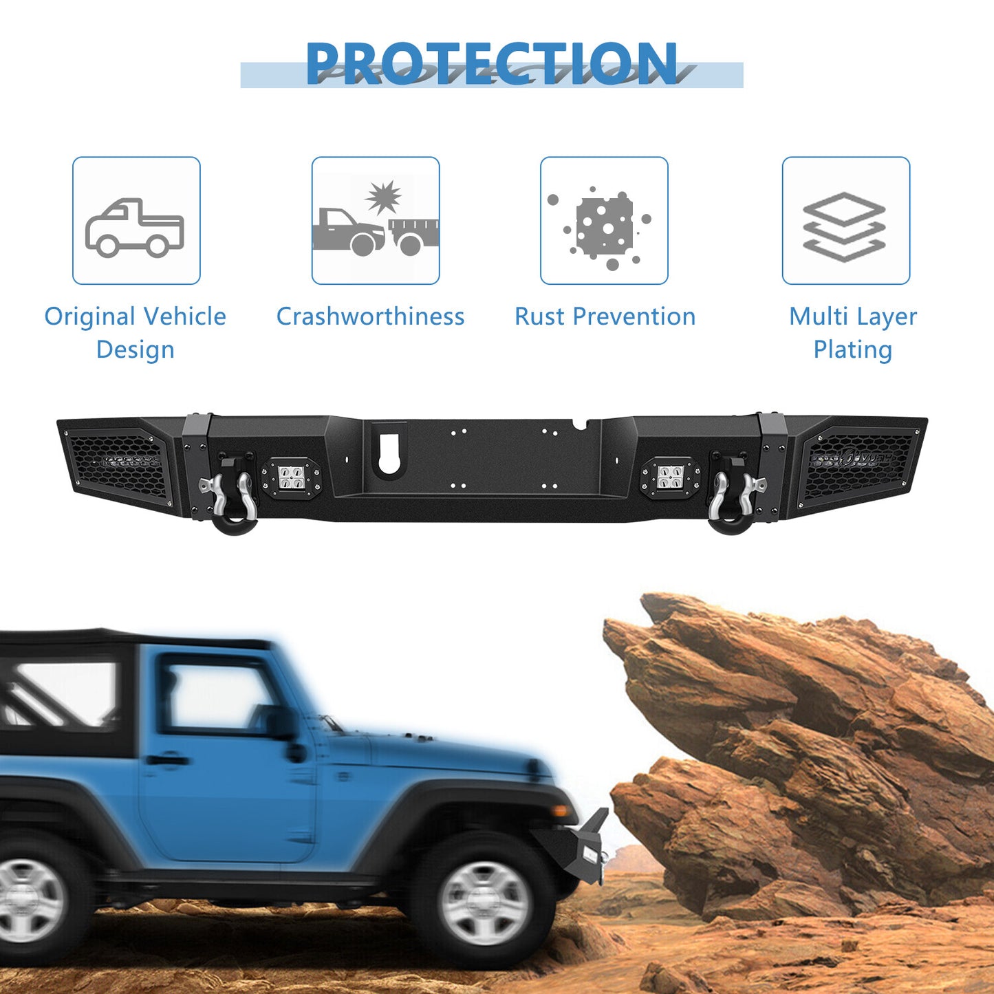 Textured Heavy Duty Rear Bumper Guard w 4 LEDs For 2010-2018 Dodge Ram 2500 3500