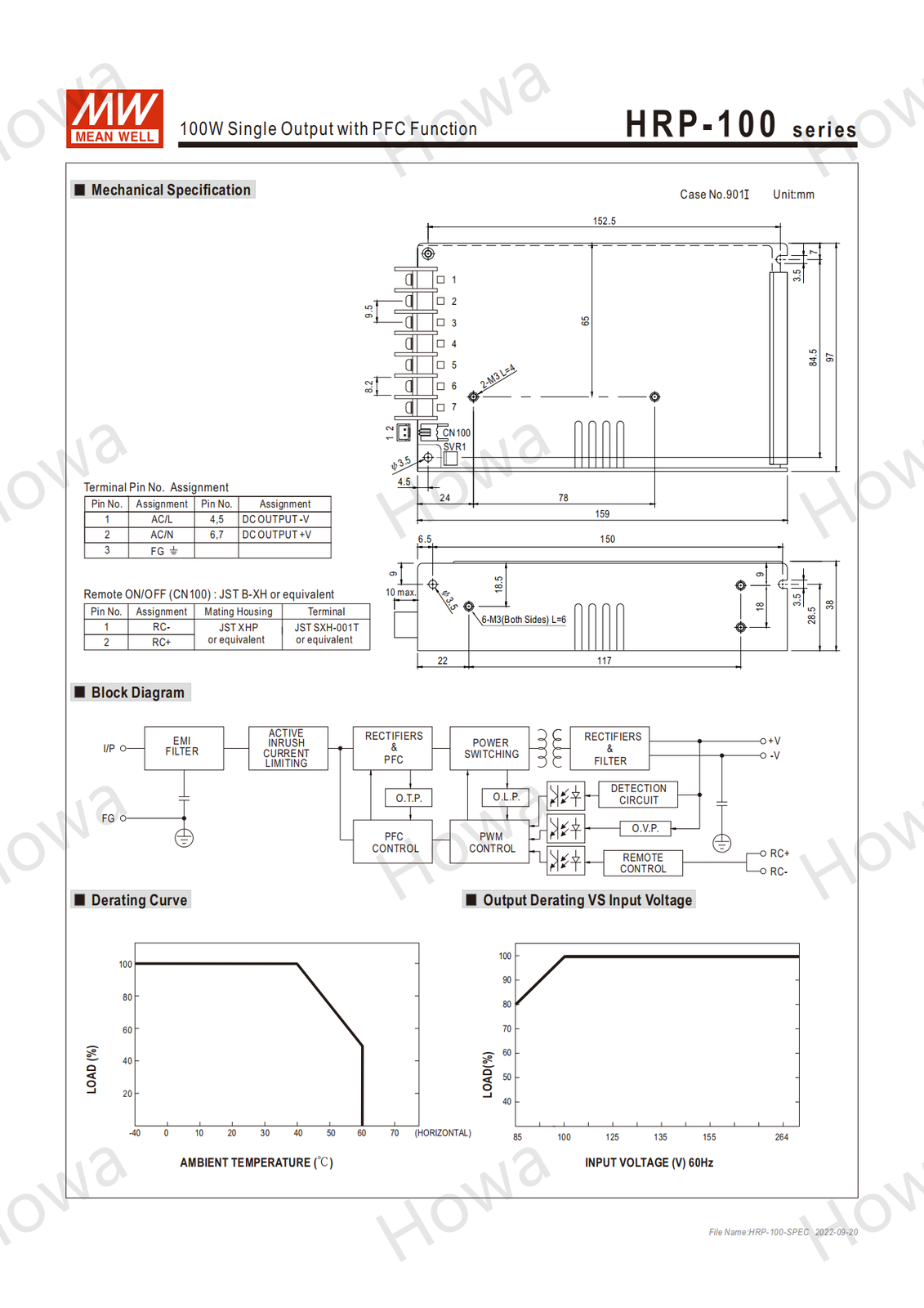 Mean Well Switching Power Supply Module HRP-100 5V12V24V36V48V 100W with PFC