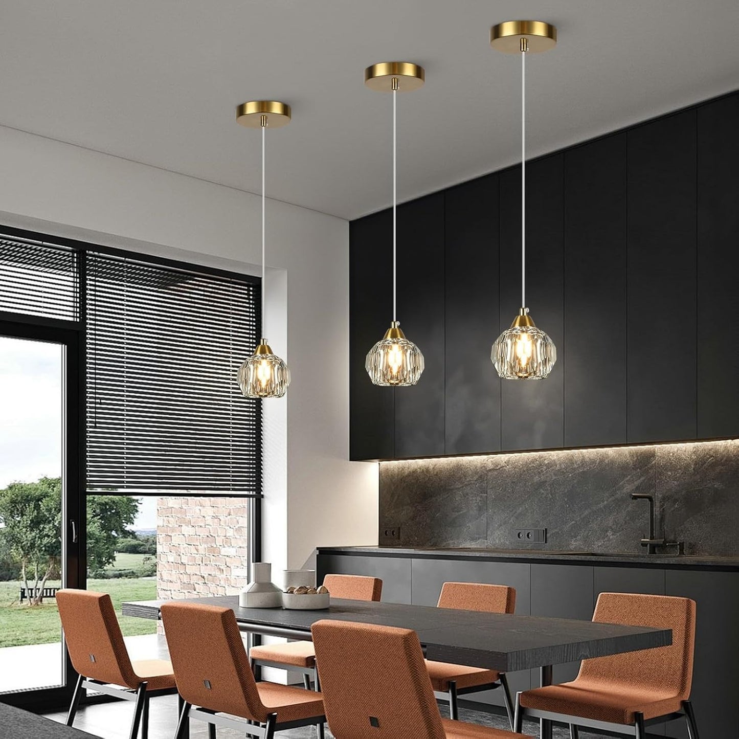 3-Pack Gold Crystal Chandeliers, Modern Pendant Light for Dining Room