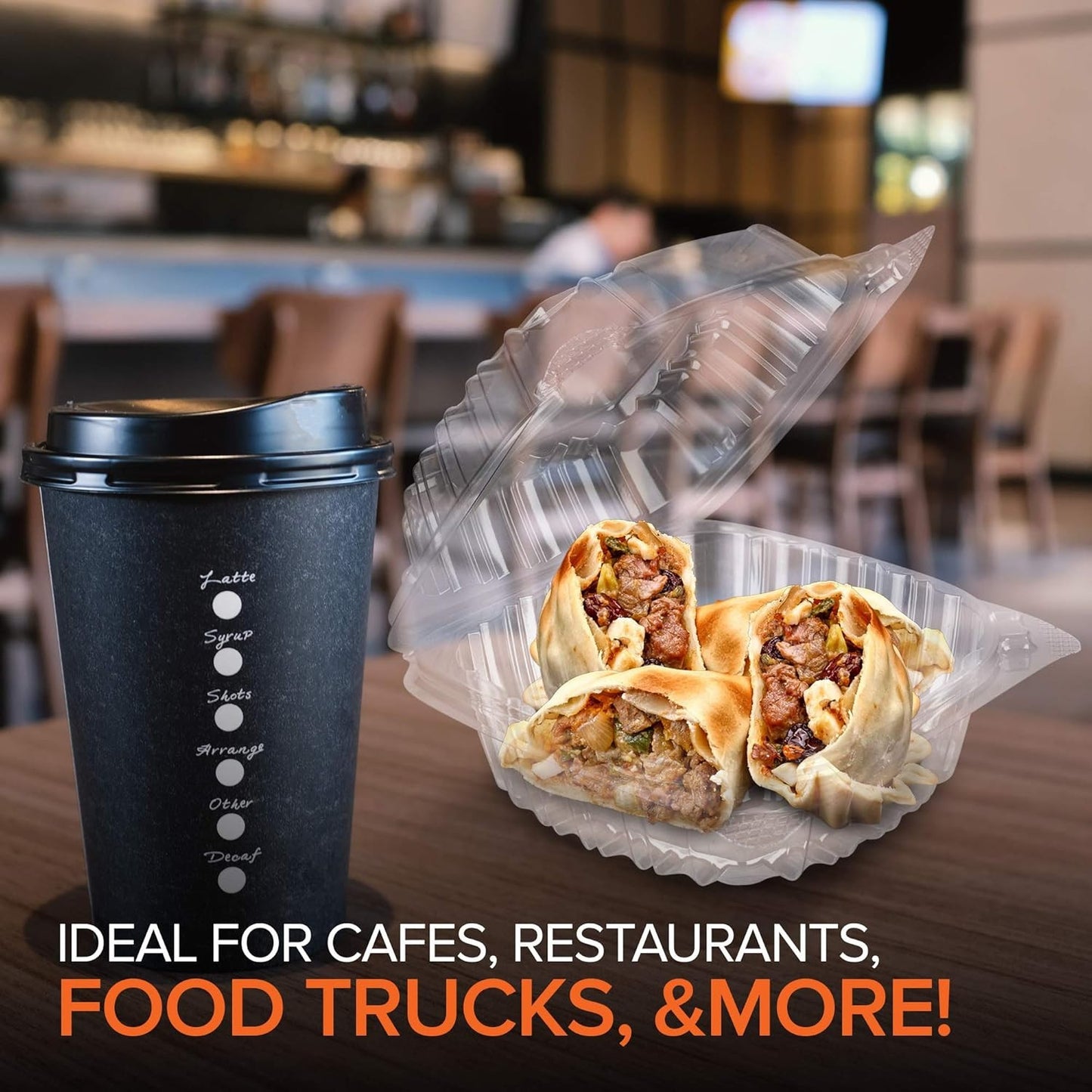 Disposable Plastic to Go Containers with Clear Lids (100 Pack) Fancy Hinged Top
