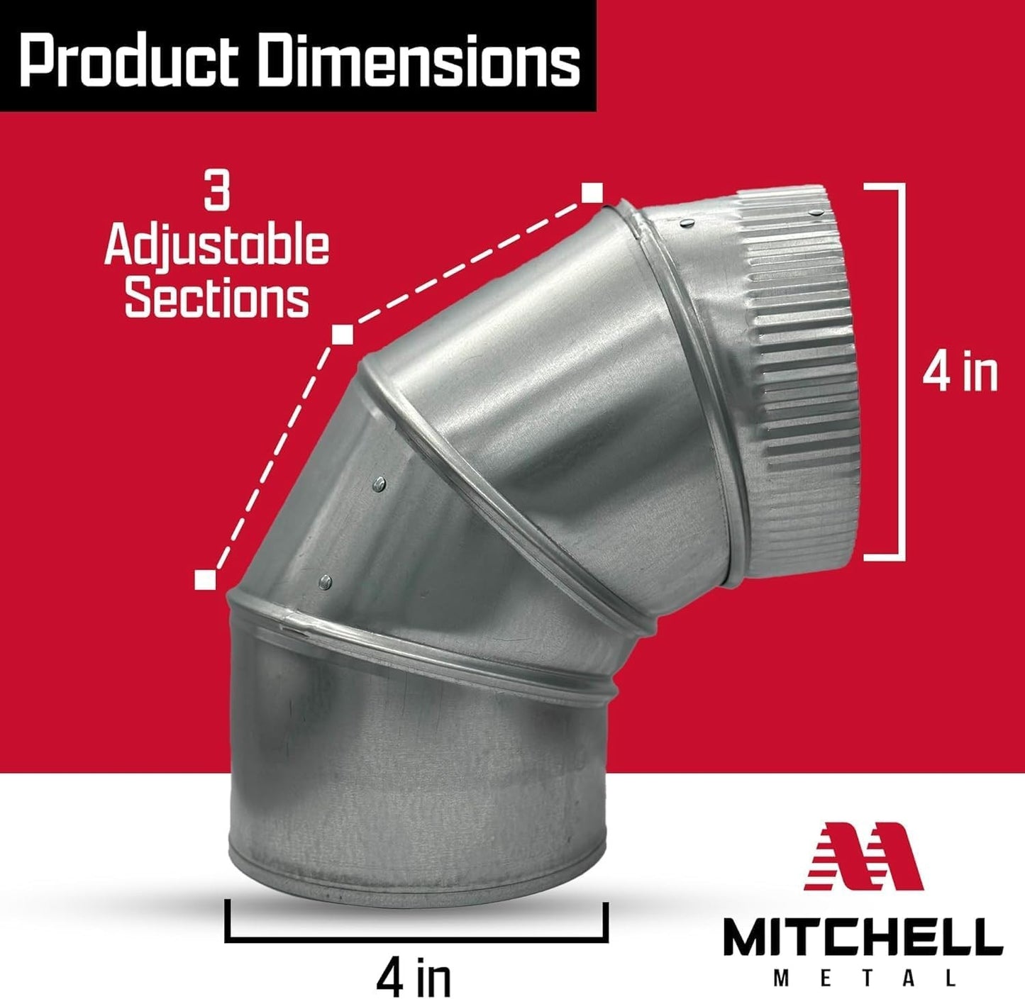 4" Adjustable Duct Elbow 90 Degree HVAC - Galvanized Sheet Metal 28-Gauge Duct C