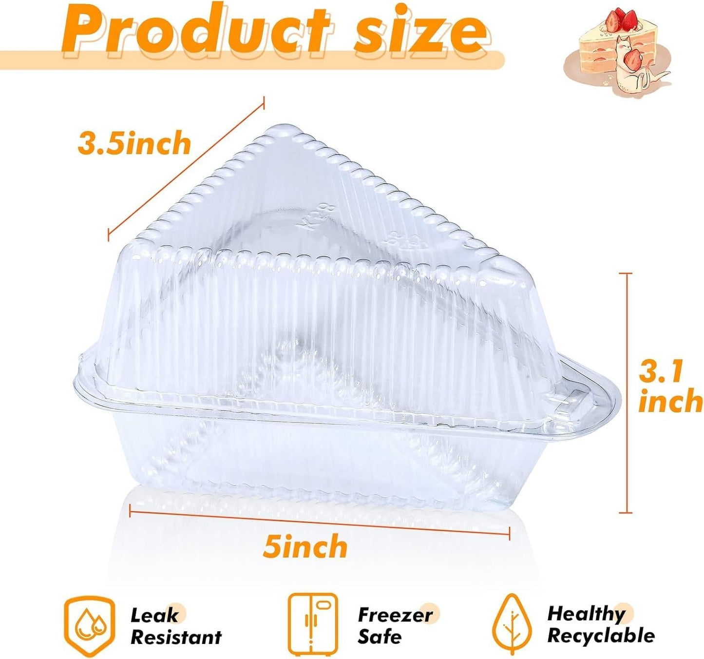50-Pack Cake Slice Containers with Lids, 4 Inch, Transparent, for Bakery,Takeout