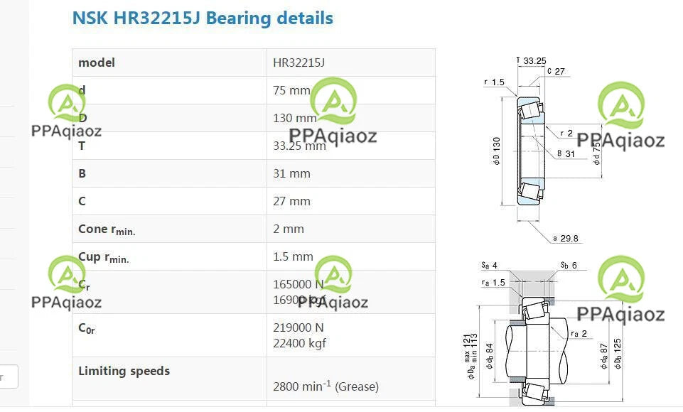1PC NSK HR32215J Tapered Roller Bearings 75x130x33.25mm #P