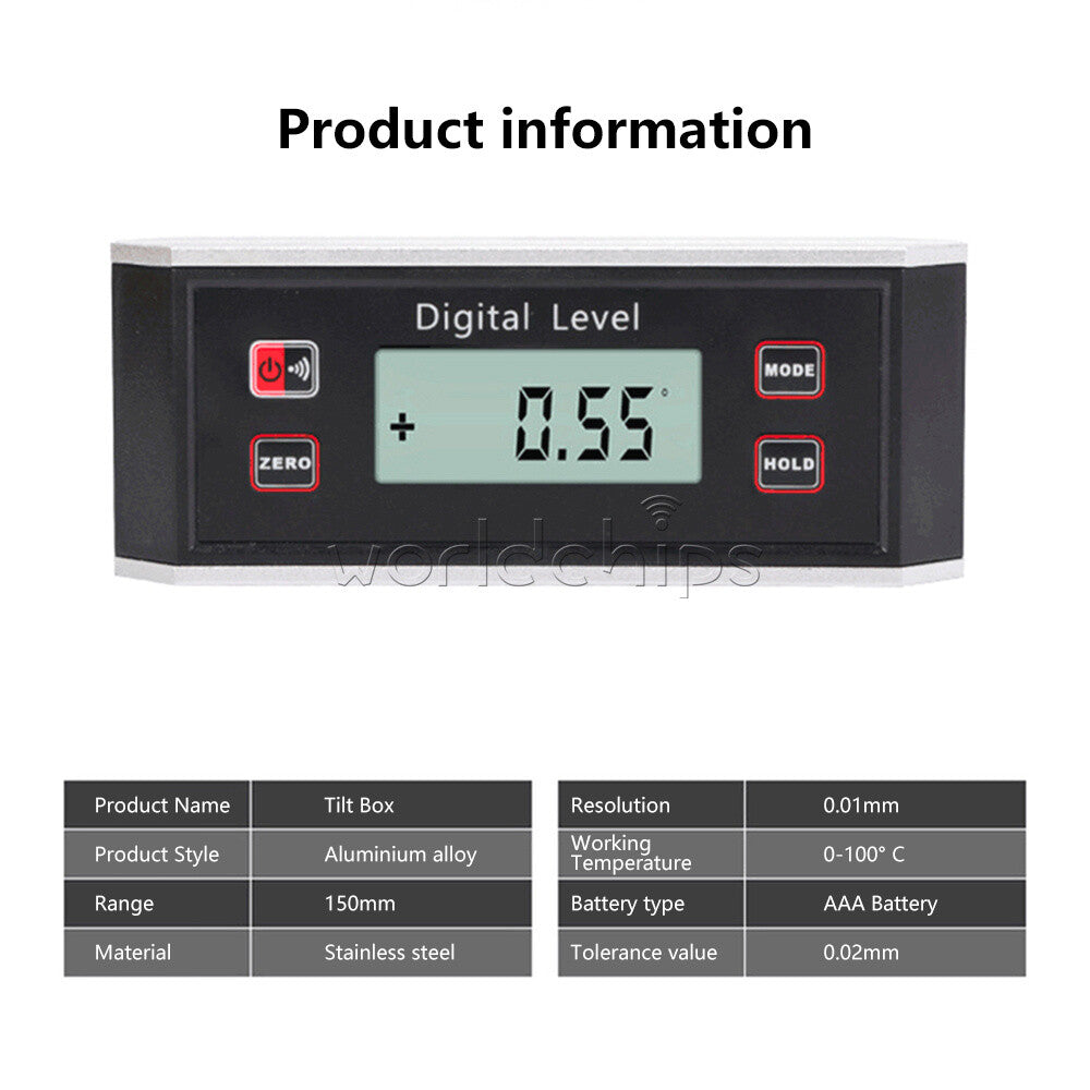 4*90°Magnetic Digital Inclinometer Level Box Protractor Angle Finder Bevel Gauge