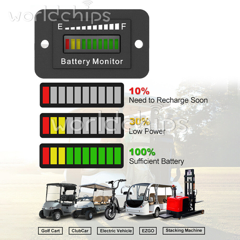 LED Battery Meter Battery Level Monitor Lead-Acid Battery Gauge 12V24V36V48V60V