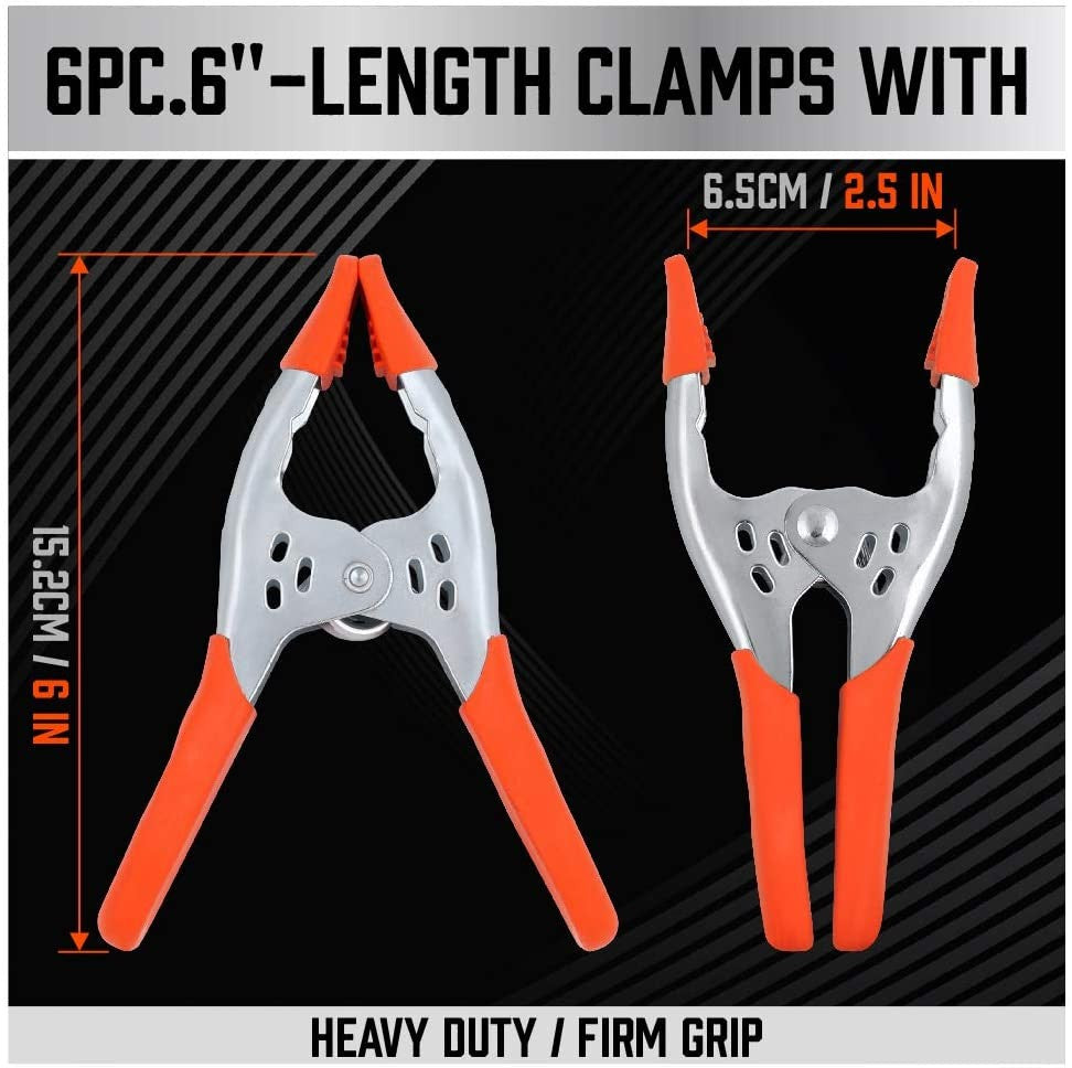 6-Piece 6" Inch Spring Clamp, Heavy Duty Spring Metal Spring Clamps, 2.5"-Inch J