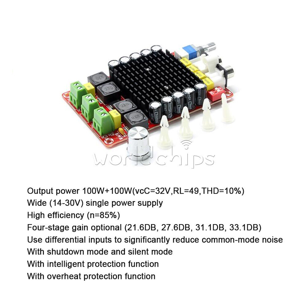 XH-M510 DC15-32V TDA7498 Car Computer Digital Power Amplifier Board 2X100W 2CH