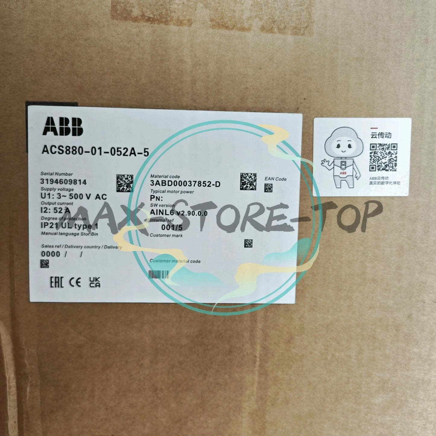 ABB Inverter ACS880-01-052A-5 3P AC380-500V 30KW One-year warranty