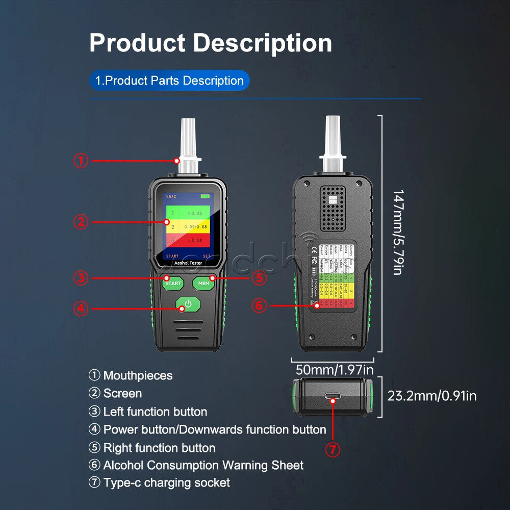 RD930 Digital LCD Breath Alcohol Tester Voice Announcement Breathalyzer Analyzer