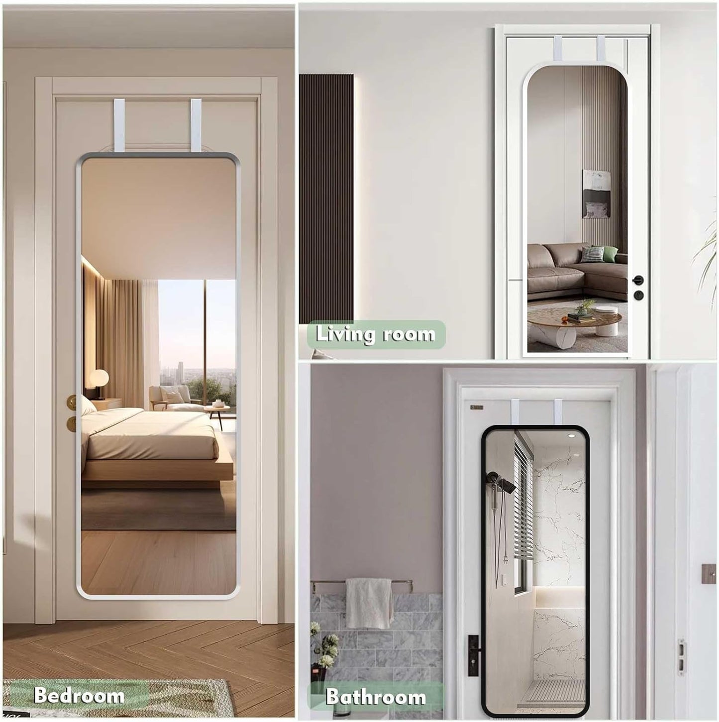Over-Door Mirror Hanger Set, 2 Adjustable Brackets with Protective Lining, White