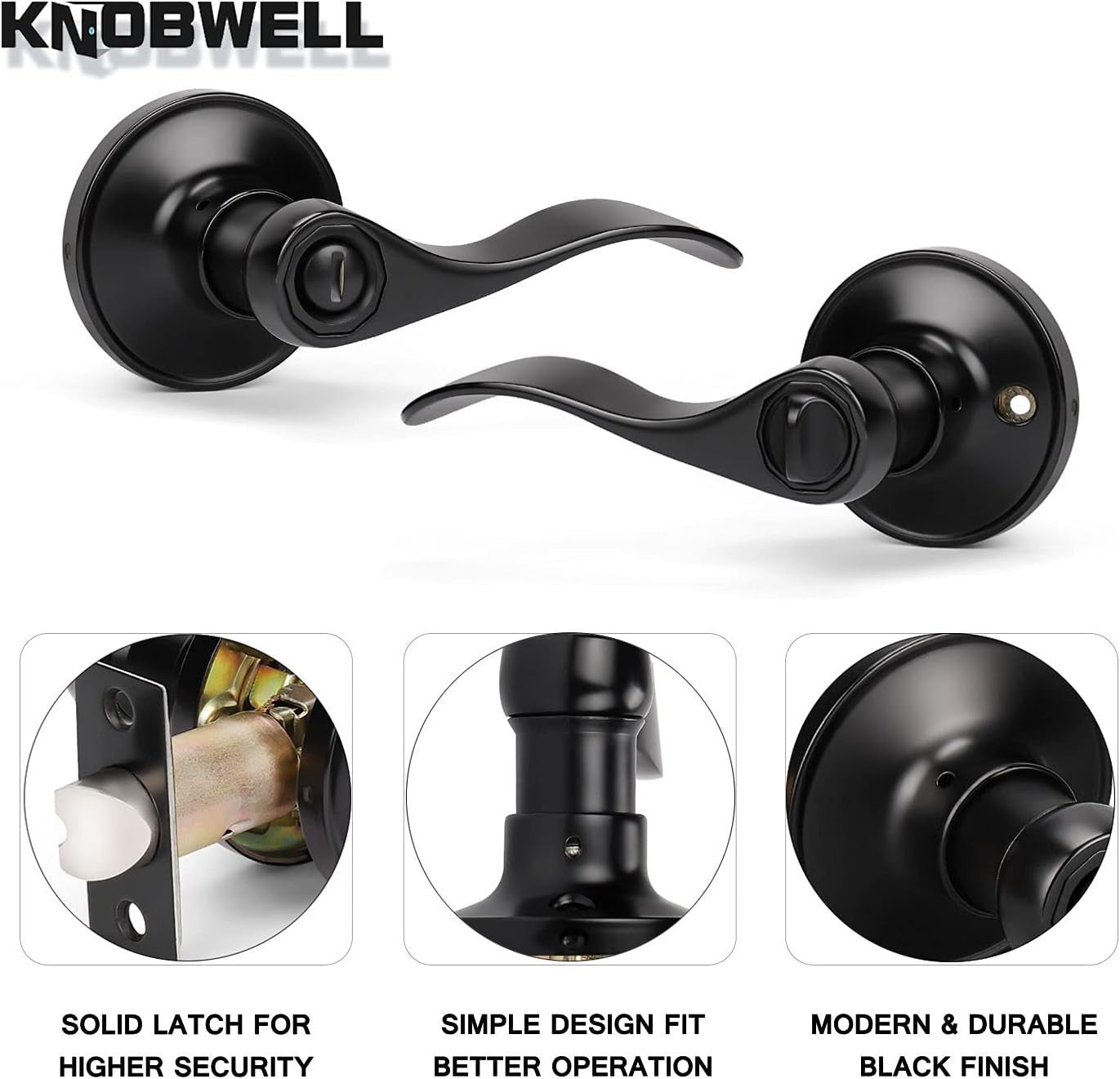 8-Pack Matte Black Door Levers with Thumb Turn Lock, Reversible for Left/Right