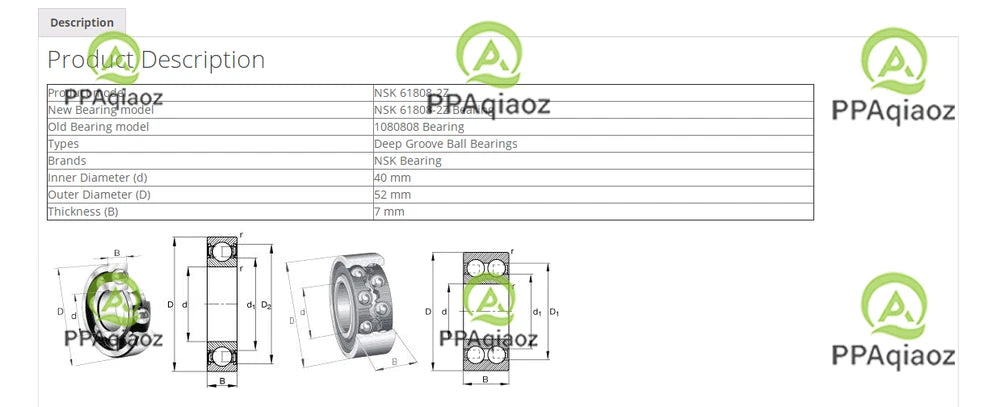 1PC NSK 61808 ZZ Deep Groove Ball Bearings 40x52x7mm. #P