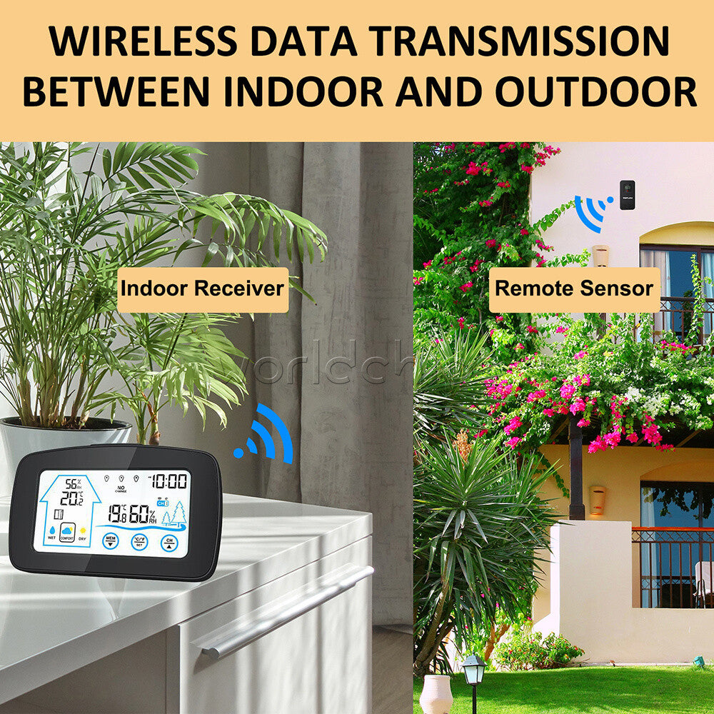Wireless Indoor Outdoor Thermometer & Hygrometer Touch Screen LCD Humidity Gauge