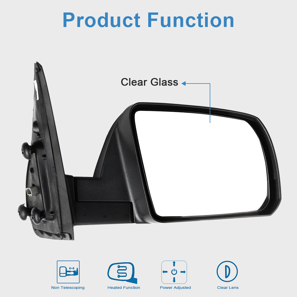 Mirror Power Heated Manual Fold For 07-16 Toyota Tundra Right Side Smooth Black
