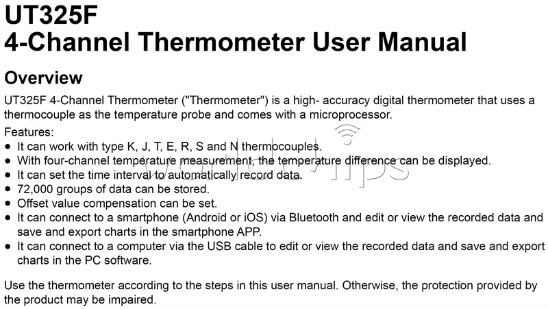 UNI-T UT325F Smart Digital 4Ch Thermocouple Thermometer Bluetooth APP Control
