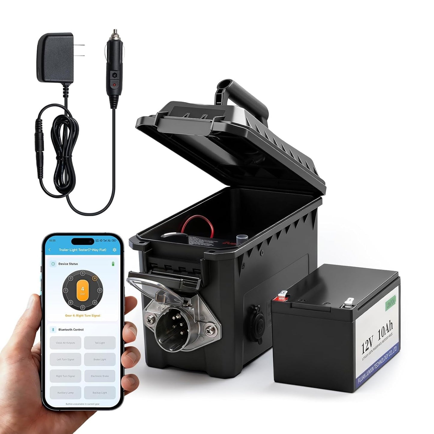 Trailer Light Tester Box with 12V Battery, Bluetooth App Control, IP68 Case