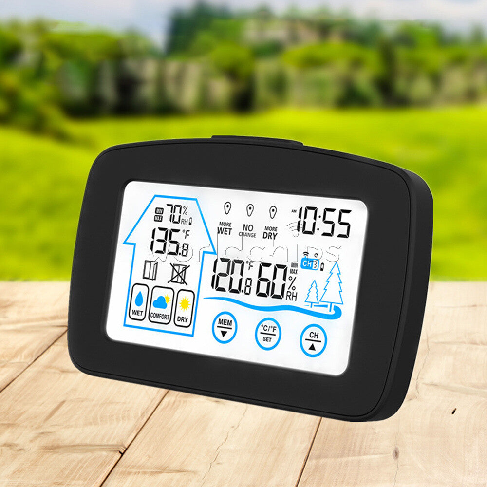Wireless Indoor Outdoor Thermometer & Hygrometer Touch Screen LCD Humidity Gauge