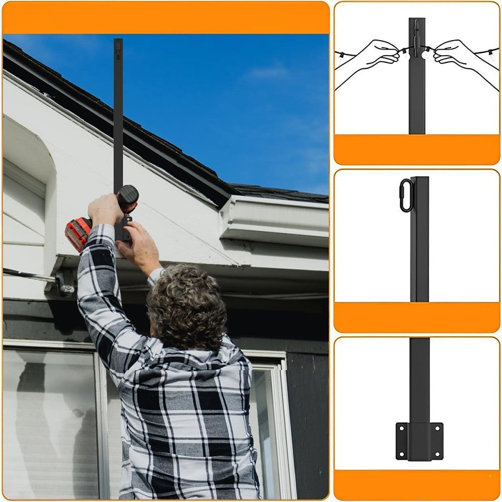 4 Pcs Metal Poles with Clips for String For Light Installation Outdoors