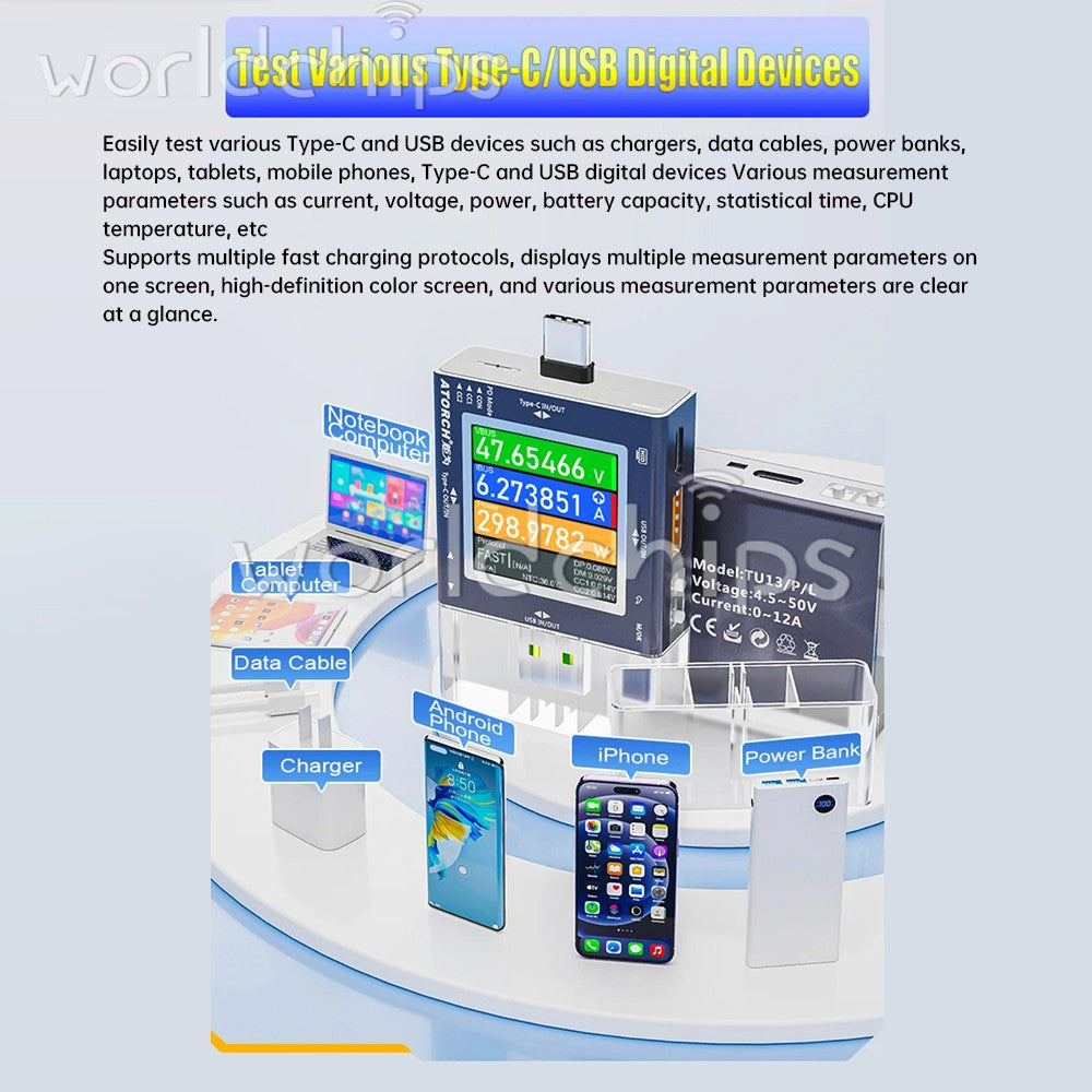 DC 0-50V 6.5A Digital Voltage Current Power Meter Tester for Cell Phone Charger