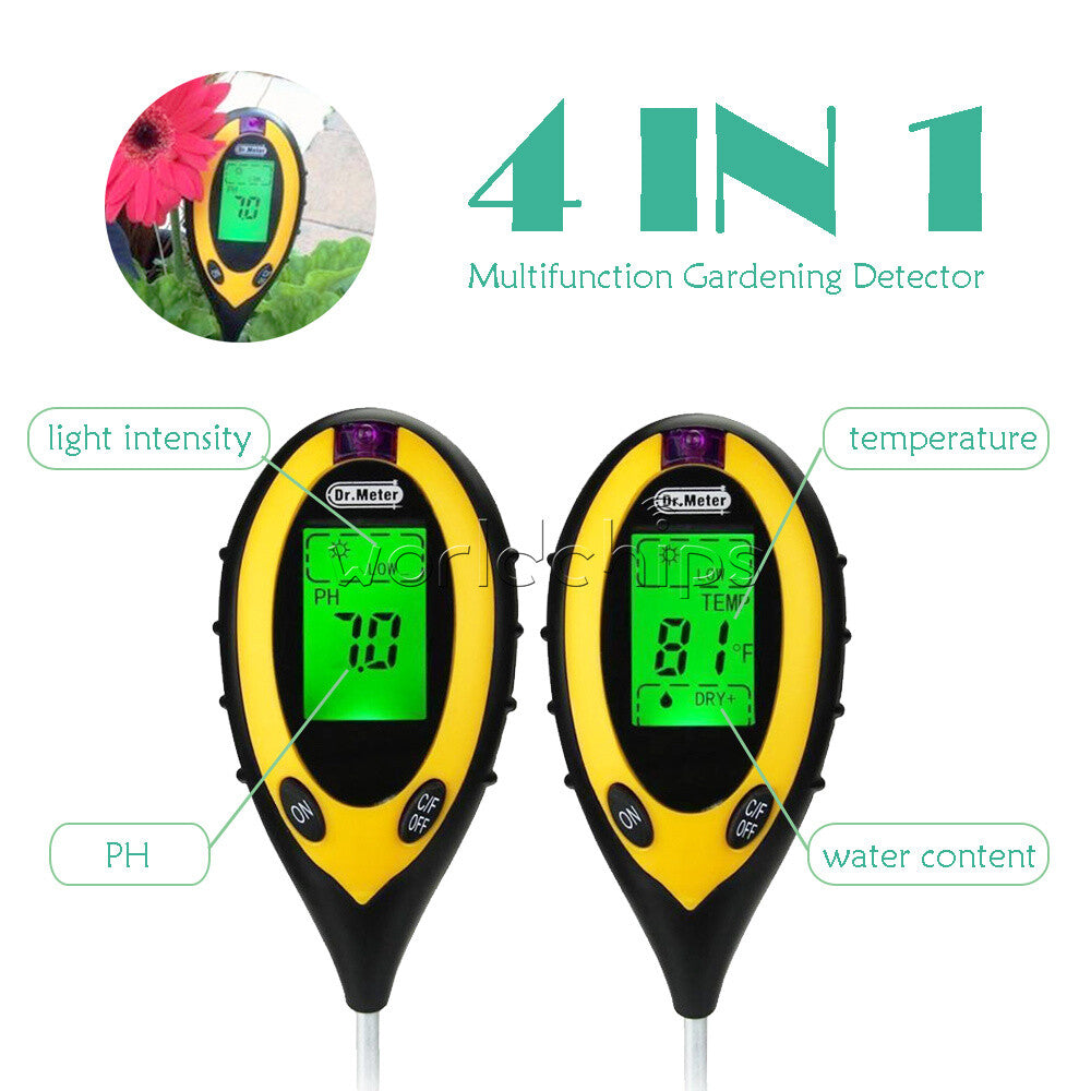 4 in 1 PH Soil Water Moisture Tester Temperature Sunlight Light Test Meter Plant
