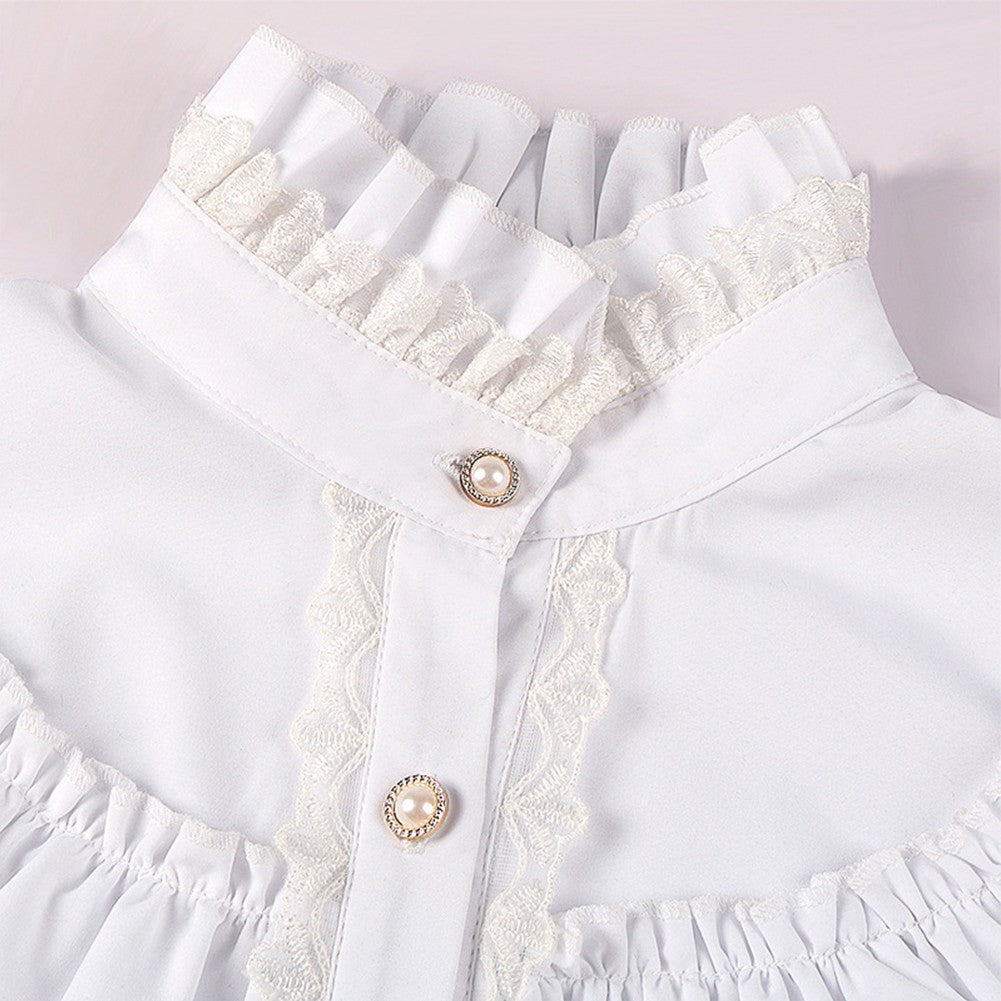 Stylish Victorian Style Womens Gothic Lolita Shirt Lotus Ruffle Blouse