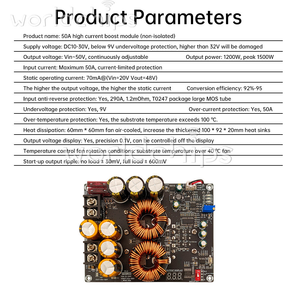 1200W 50A High Current Boost Power Supply Module Full Power for Audio Amplifier
