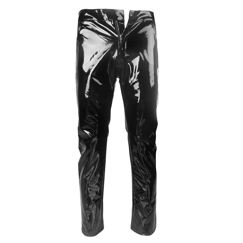 Men Faux Leather PVC Pants Trousers Long Shiny Club Dance Wear Punk Gothic