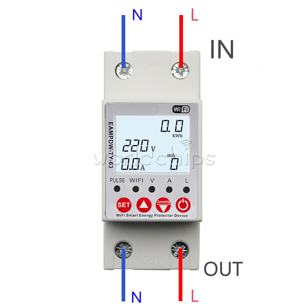 63A LCD Digital Display Adjustable Over Under Voltage Current Protector Relay