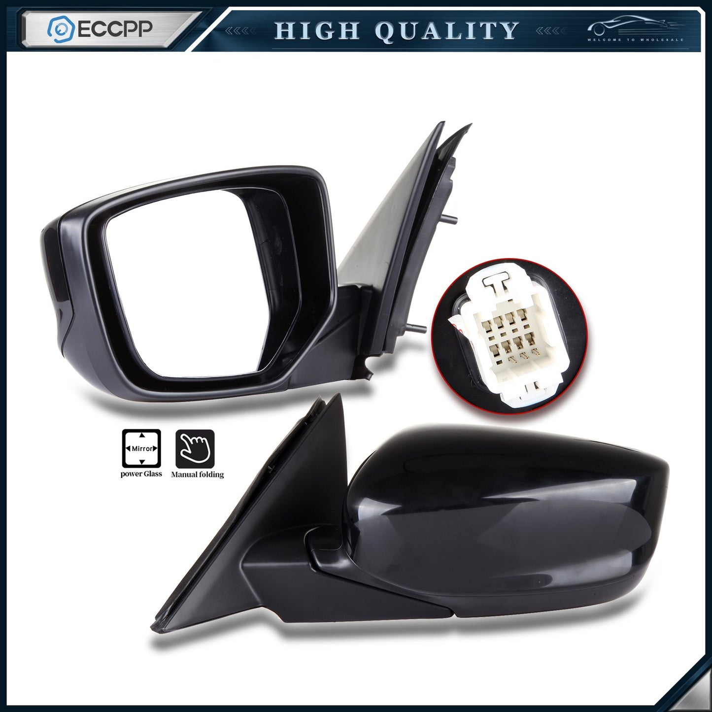 Pair Side View Power Mirrors LH & RH Set For 08-12 Honda Accord Sedan Smooth
