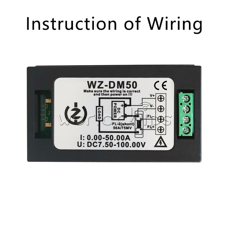 DC 100V 50A Voltage Current Power Energy Monitor Watt Meter LCD Digital + Shunt