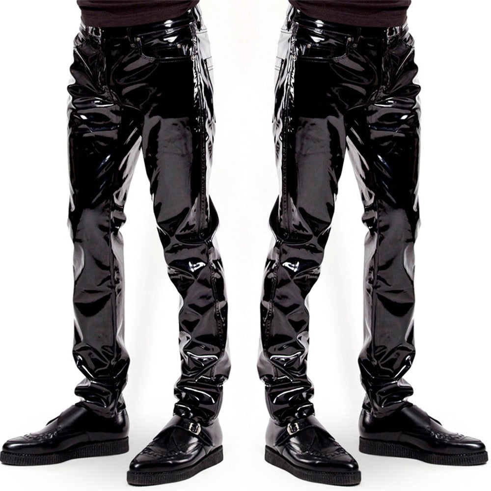 Men Faux Leather PVC Pants Trousers Long Shiny Club Dance Wear Punk Gothic