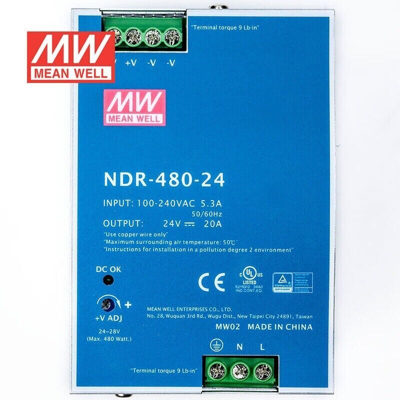 Mean Well NDR-480-24 Industrial DIN rail power supply ping