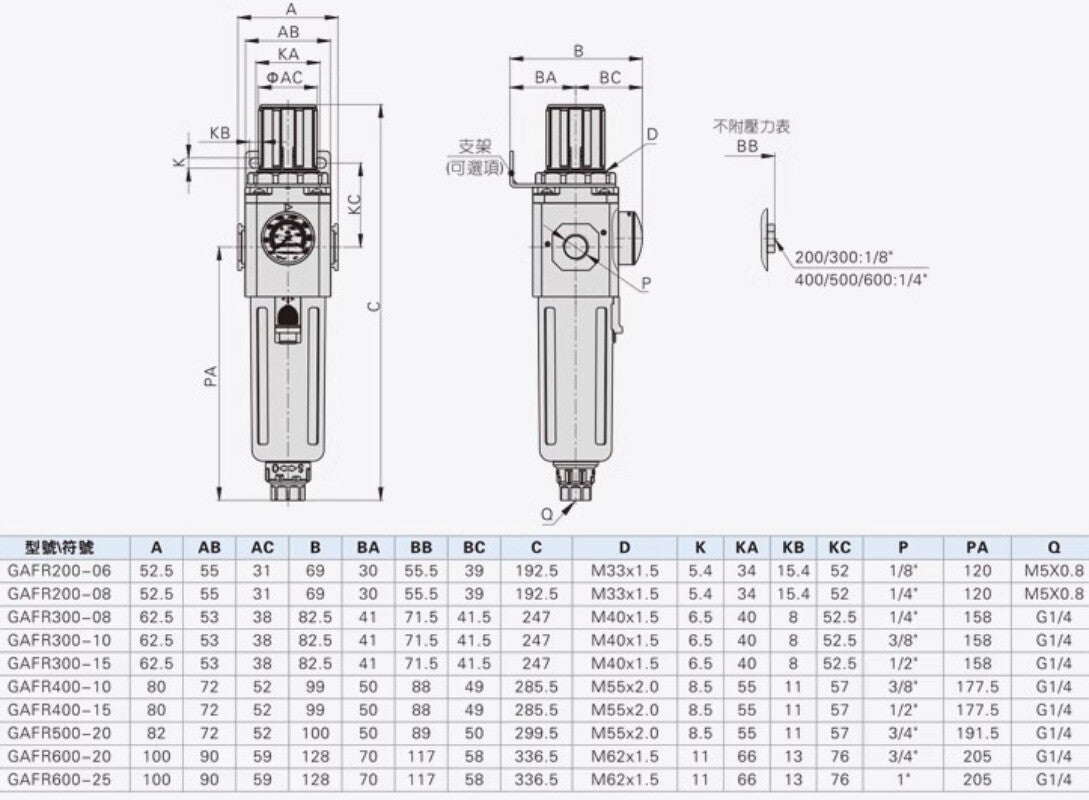 1 Pcs For AirTAC GAFR20006S / GAFR20008S Pressure Regulating Valve