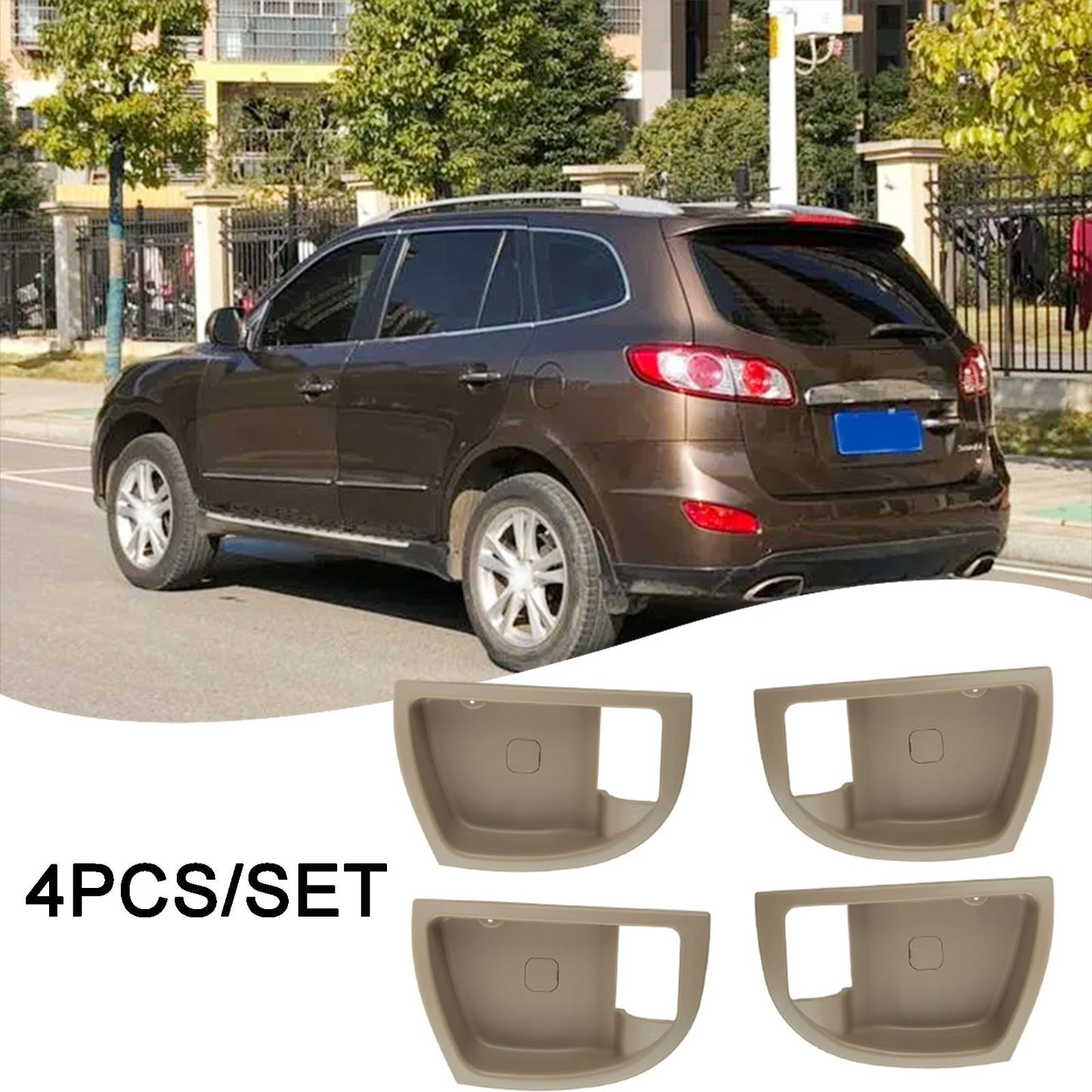 4Pcs Inside Door Handle Trim Cover Beige L & R For Hyundai Santa Fe 2007-2012