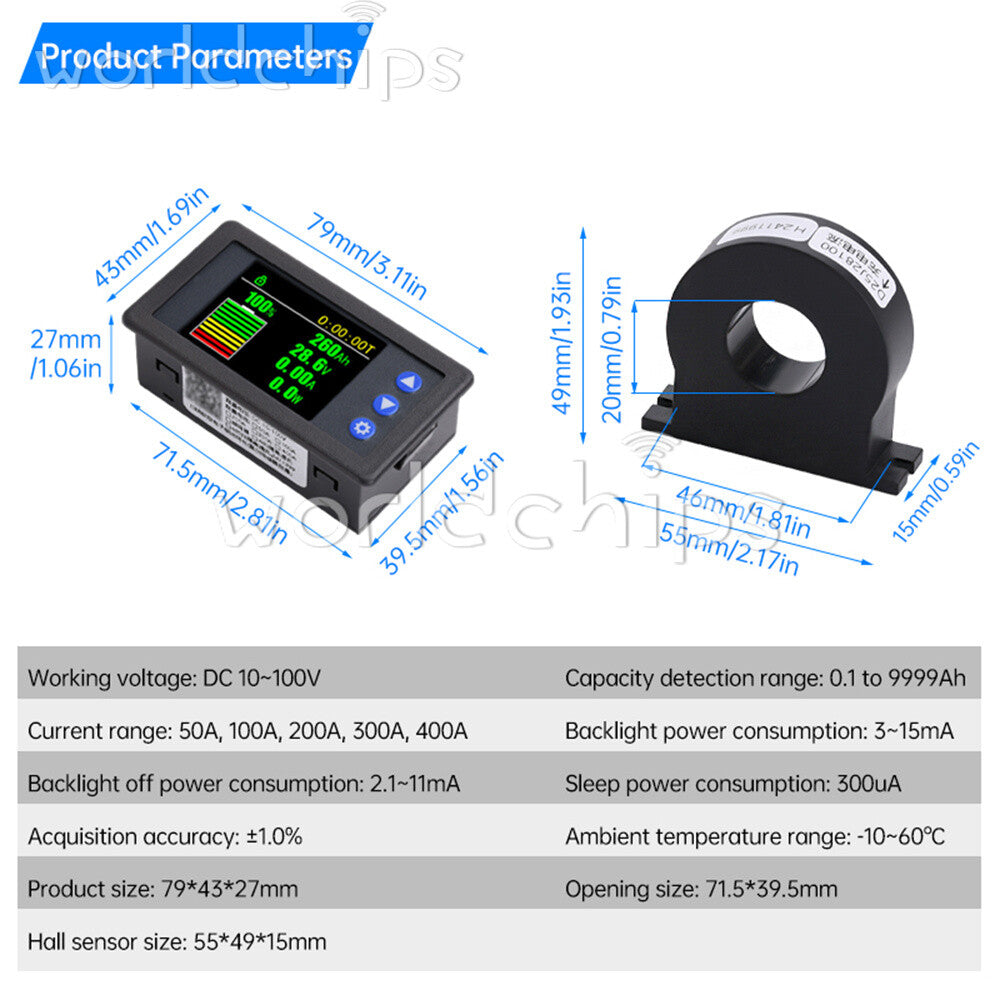 H56AH LCD Digital Hall-Coulomb Meter Voltage Current Power Meter Display 0-400A