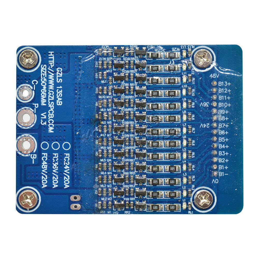 20A 48V 13S 18650 Li-ion Li-ion Cell Battery Protection BMS PCB Balance Board