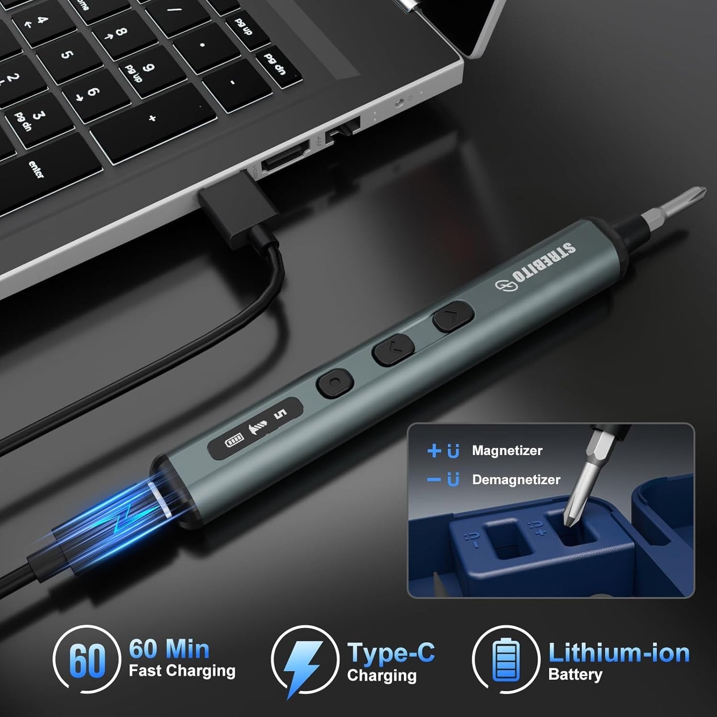67-in-1 Precision Electric Screwdriver, 50 Bits, 5 Torque Settings, 4 LEDs