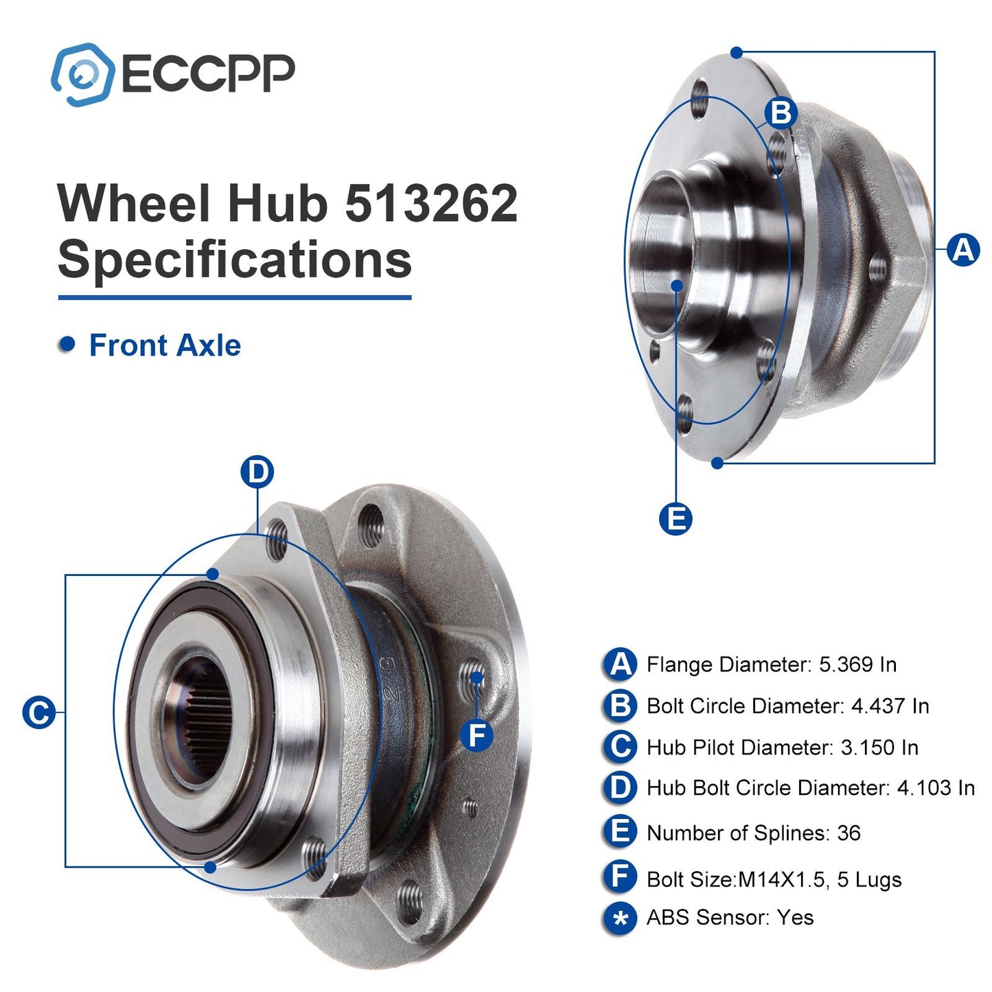 1P Front Wheel Hub Bearing For Audi A3 Volkswagen GTI Eos Rabbit (3-Bolt Flange)