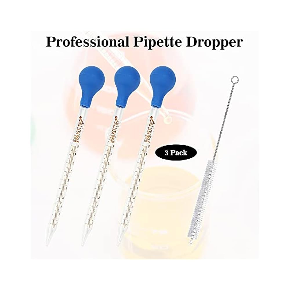3-Pack 10ml Glass Pipettes with Rubber Bulb, Graduated, for Essential Oil