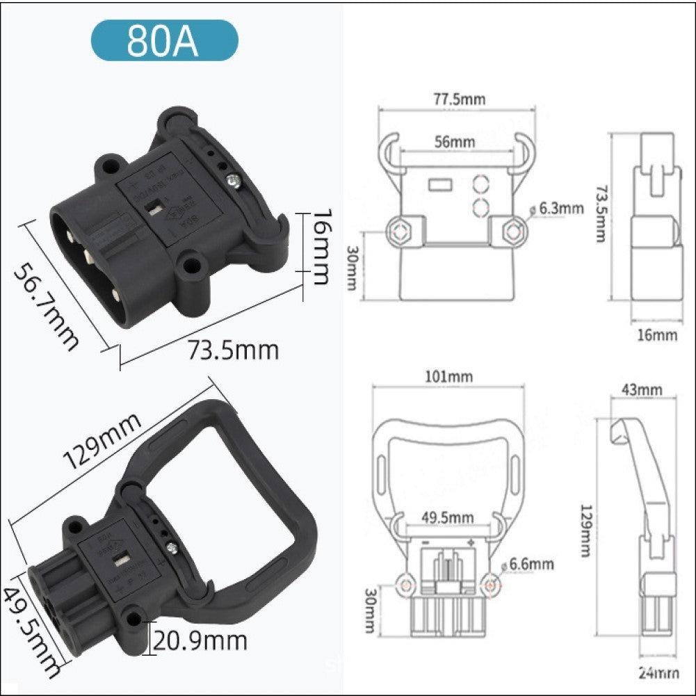 Battery Connector Forklift Connector 150V 80A/160A AC/DC Black IP23 PP