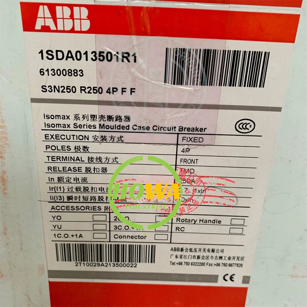 1/pieces  ABB Molded Case Circuit Breaker S3N250 R250 4P FF 1SDA013501R1 250A