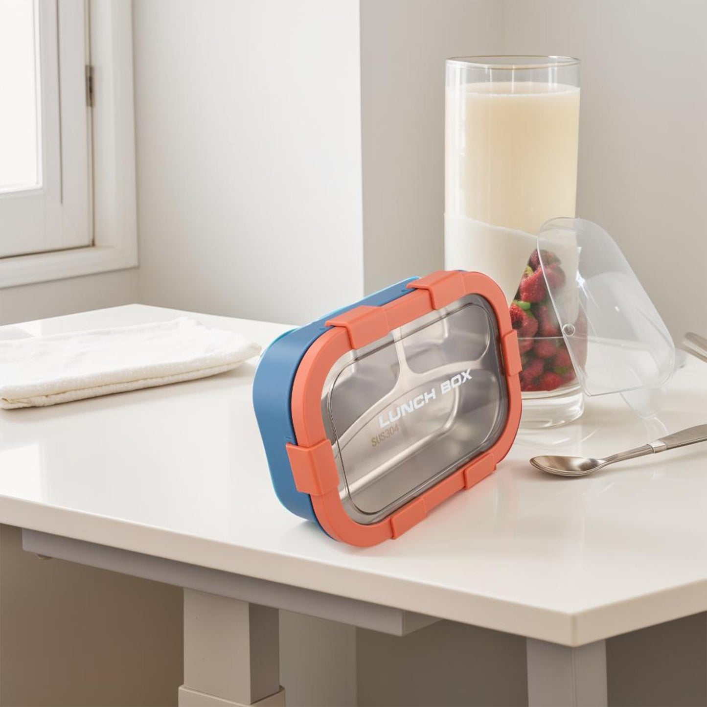 Three Compartment Stainless Steel Lunch Box Leakproof Container for Adults