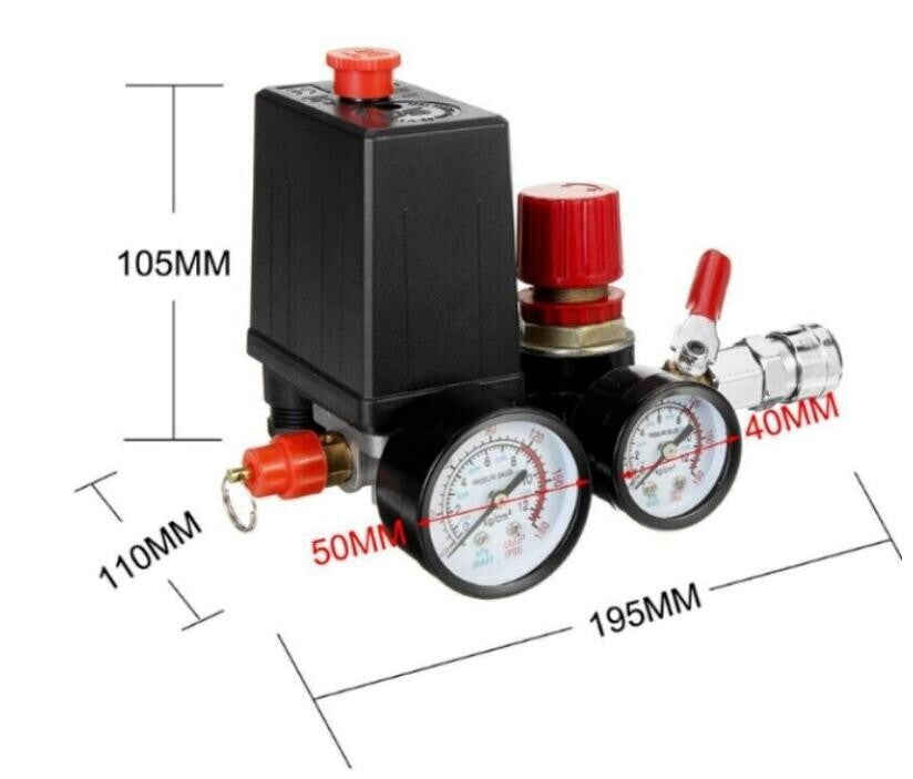 120PSI Air Compressor Pressure Switch Control Valve Manifold Regulator Gauges