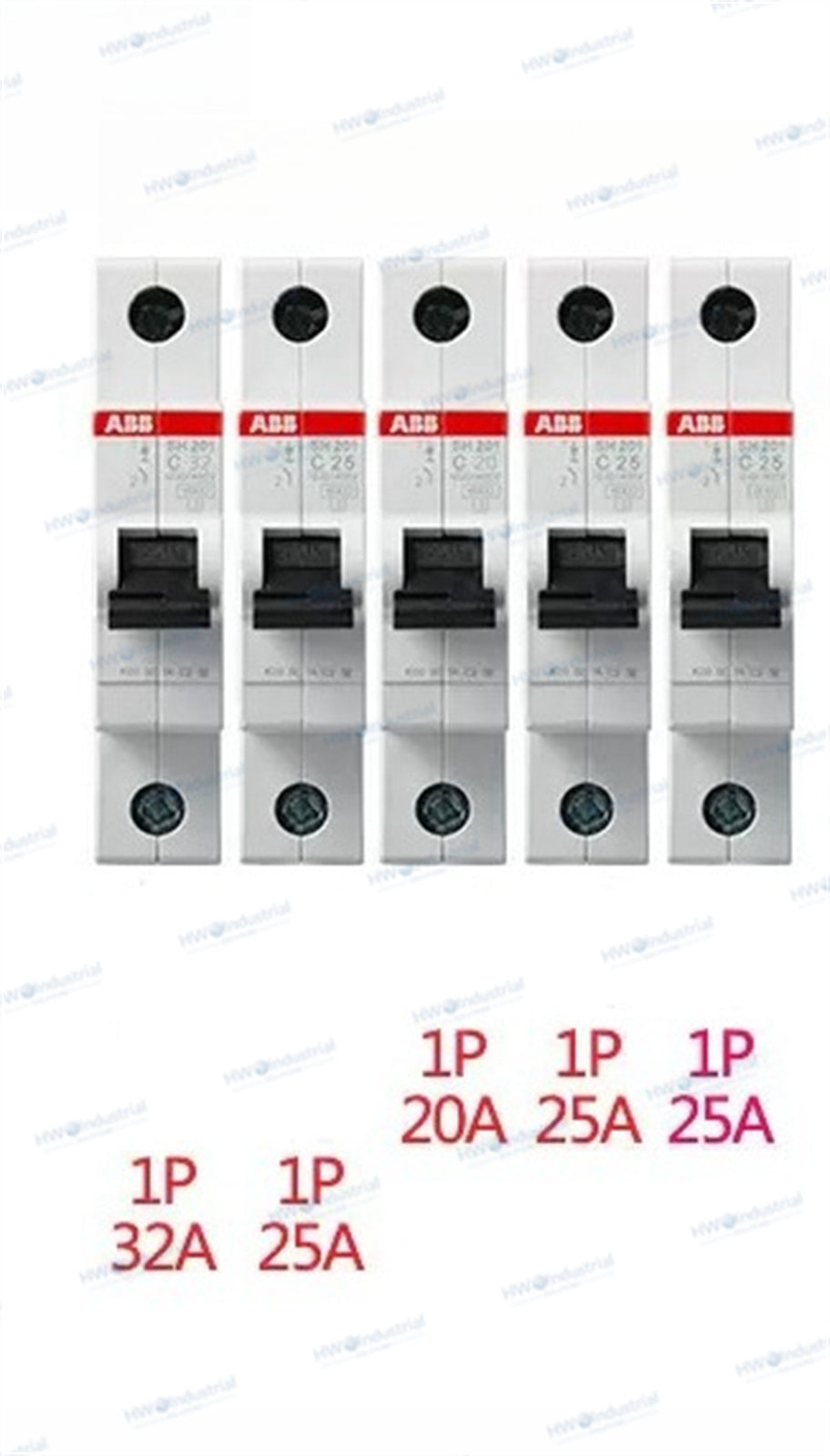 1Piece ABB 1P C-type Circuit Breaker SH201 Series 2A 3A 4A 6A10A 16A 20A 25A 32A