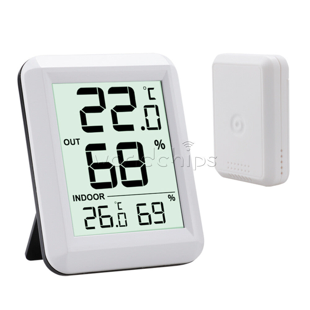 433MHz Digital Wireless Indoor Outdoor Thermo-Hygrometer Humidity Meter White