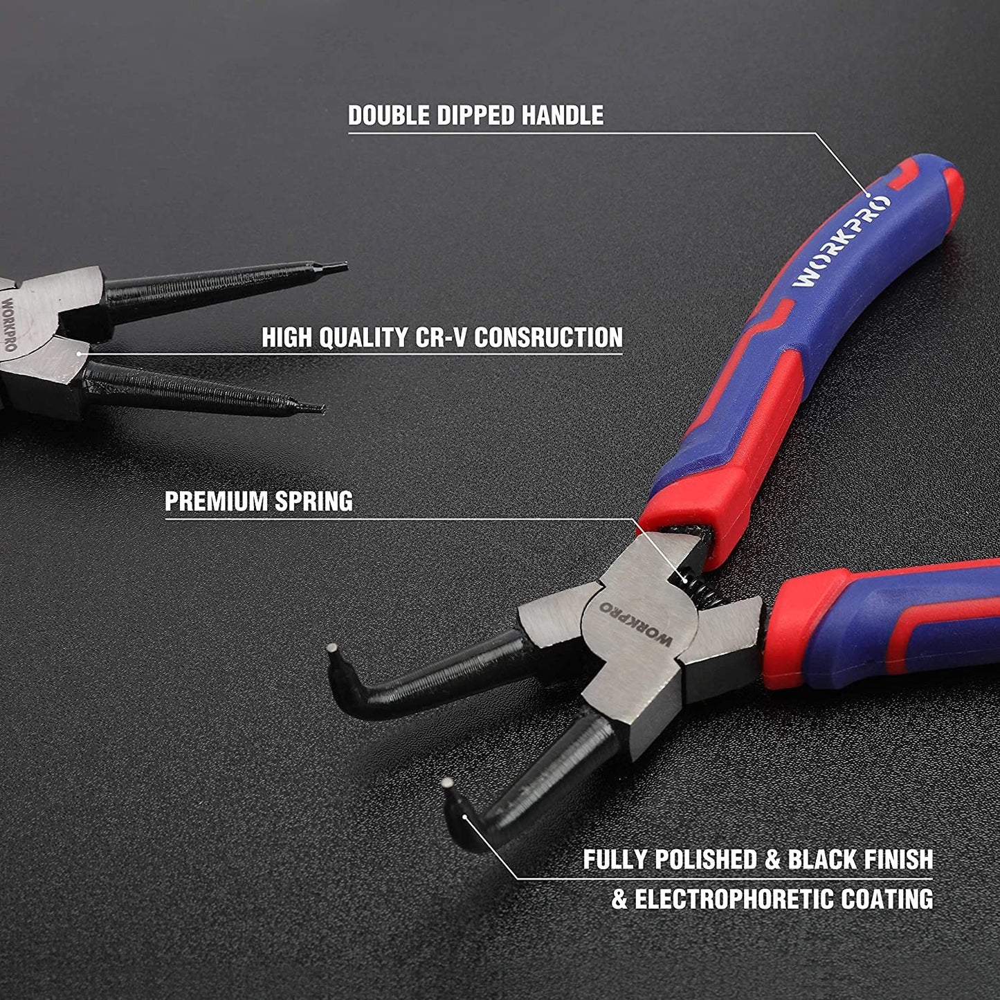4-Piece Snap Ring Pliers Set - Heavy Duty 7-Inch Internal/External Circlip Plier