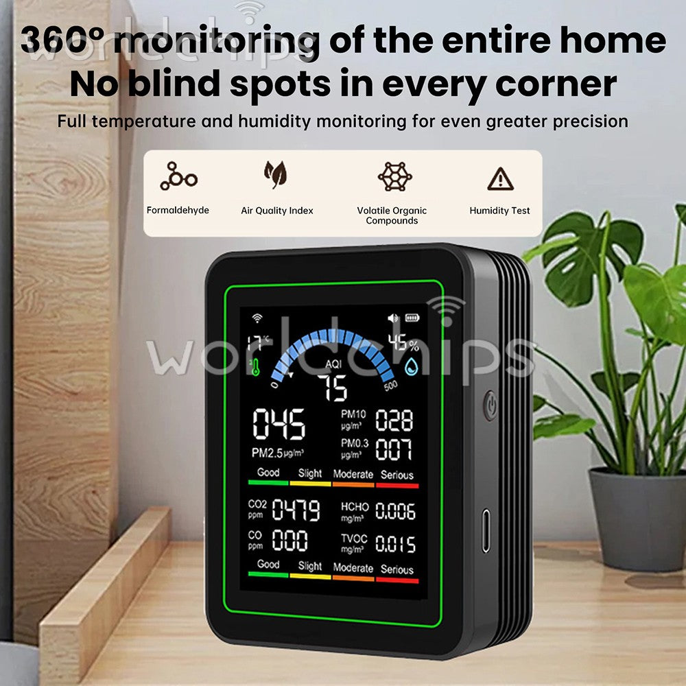 Tuya WiFi Digital Air Quality Detector PM1.0/2.5 TVOC HCHO Tester Temp,Humidity
