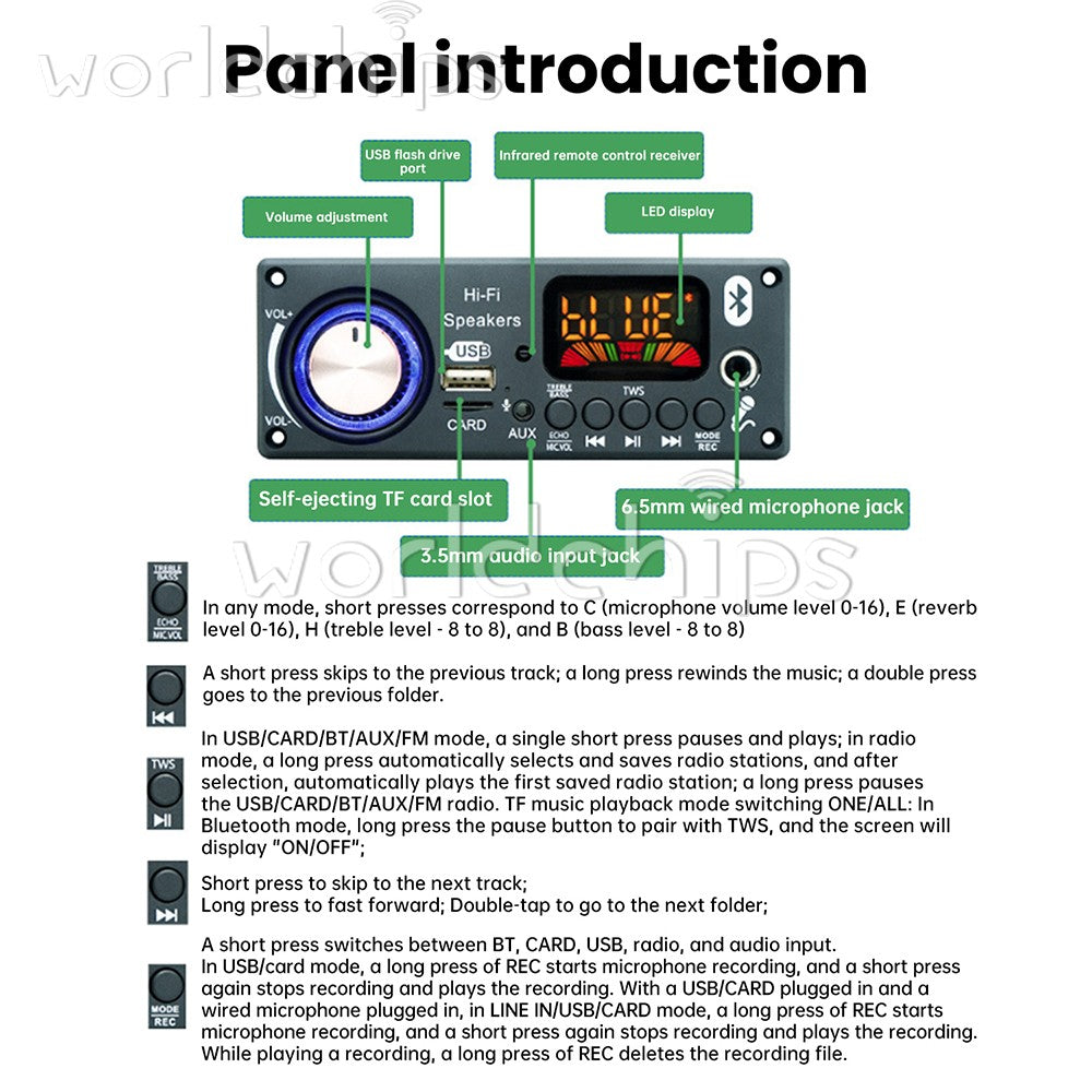 DC 12V Bluetooth Car Audio MP3 Decoding Board TPA3116D2 Amplifier 2 * 50W+100W