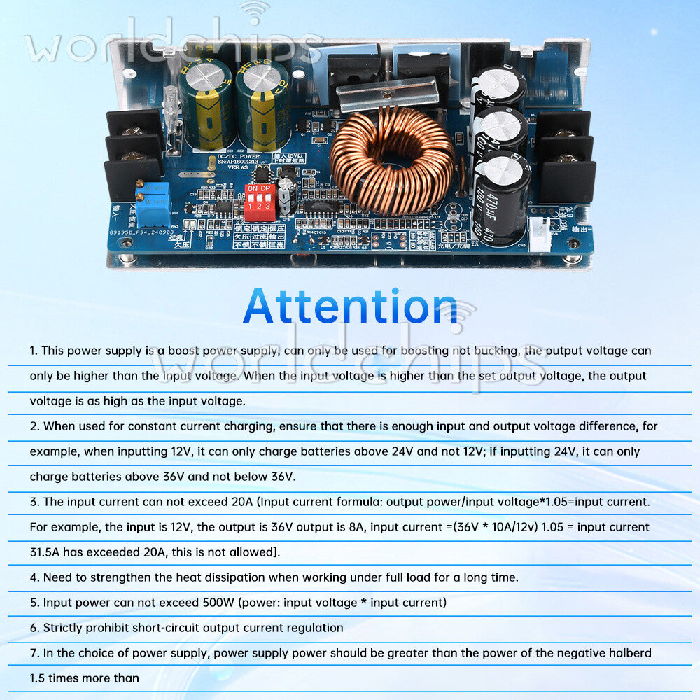 500W 20A DC-DC Boost Converter Constant Voltage and Current Power Supply Module